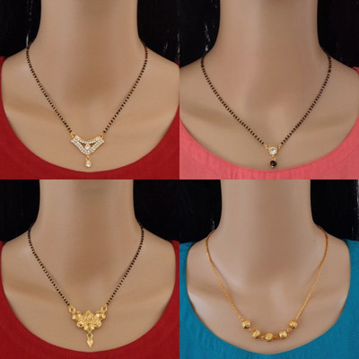 RAMDEV ART FASHION JEWELLERY Designer Alloy Gold Plated Mangalsutra For Women and Girls Pack of 4 Alloy Mangalsutra