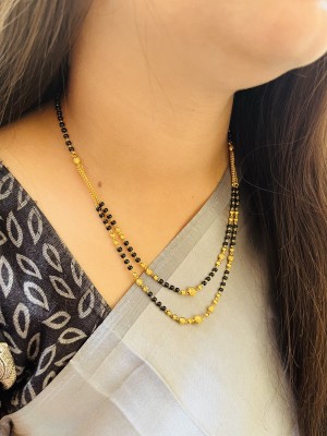 JHB Gold Plated Bead and Black Bead Layer Nacklace Short Mangalsutra For Women Alloy, Brass Tanmaniya