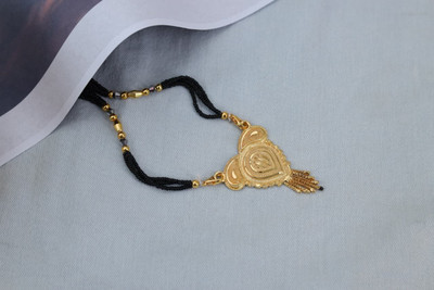OmVastraa Om Vastra Women's Gold Plated Mangalsutra With Black Beads Long Chain (26 Inch) Brass Mangalsutra
