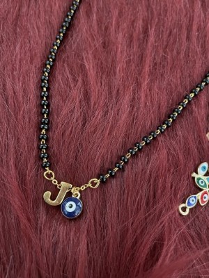 Digital Dress Room J Letter Alphabet With Blue Evil Eye Charm Pendant Short Mangalsutra Brass Mangalsutra