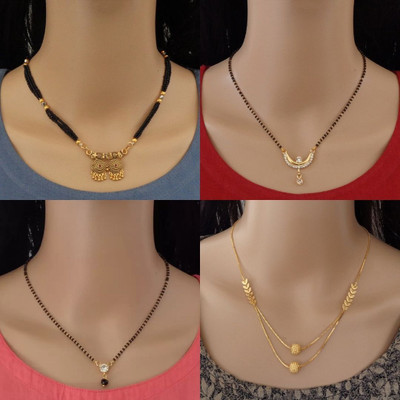 Dency Designer Brass Gold Plated Mangalsutra For Women and Girls Pack of 4 Brass Mangalsutra