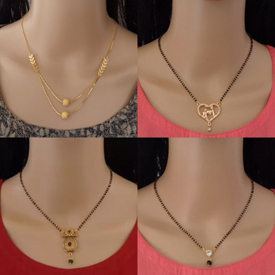 RAMDEV ART FASHION JEWELLERY Designer Alloy Gold Plated Mangalsutra For Women and Girls Pack of 4 Alloy Mangalsutra