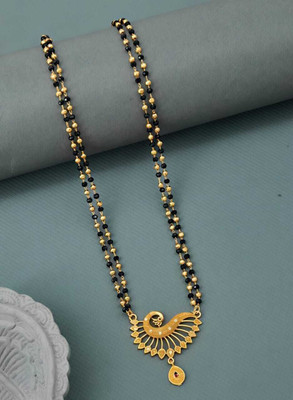 NKR GOLD 1 Gram Microgold Plating Black Beads Managalsutram Mangalya Chain For Women Brass Mangalsutra