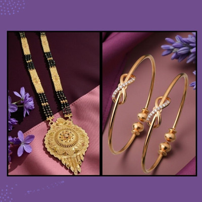 REEWAZIMPERIAL Royal Grace 30 Inch Big Pendant Mangalsutra with Adjustable Bangles Brass Mangalsutra