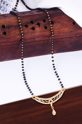 MEENAZ Mangalsutra for women Simple Design Short Chain Ad golden magalsutra 1 gram gold Brass, Copper, Metal, Crystal, Stone Mangalsutra