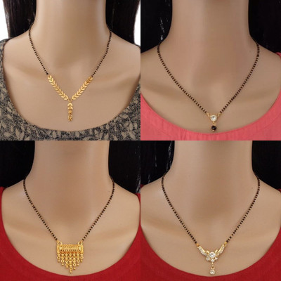 RAMDEV ART FASHION JEWELLERY Designer Alloy Gold Plated Mangalsutra For Women and Girls Pack of 4 Alloy Mangalsutra