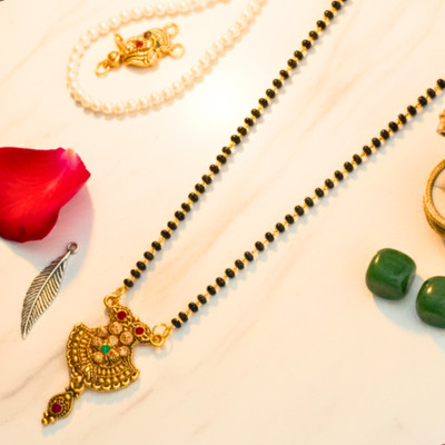 BeMine Jewellery Antique Gold-Plated Charm Mangalsutra for Women Brass Mangalsutra