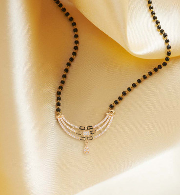 Miami Mangalsutra for women Simple Design Short Chain Ad golden magalsutra 1 gram gold Brass, Copper, Metal, Crystal, Stone Mangalsutra