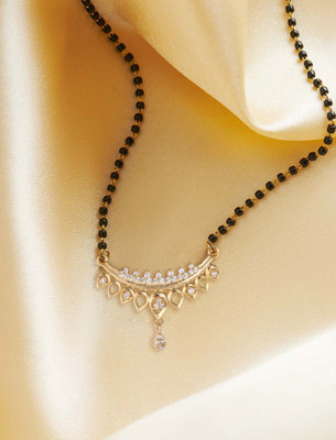 Miami Mangalsutra for women Simple Design Short Chain Ad golden magalsutra 1 gram gold Brass, Copper, Metal, Crystal, Stone Mangalsutra