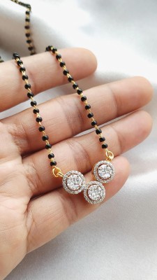 CLONEO Round Shape Attractive Design American Diamond Attached Pendant 18 Inch Alloy Mangalsutra