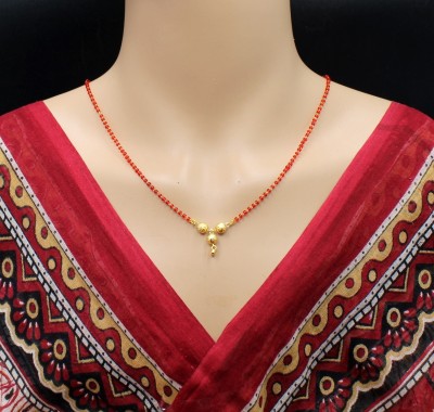 SONI DESIGNS 18-inch Length Chain Vati Pendant Red Beads Single Line short Mangalsutra Brass Mangalsutra