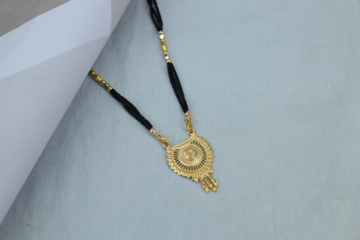 OmVastraa Om Vastra Women's Gold Plated Mangalsutra With Black Beads Long Chain (26 Inch) Brass Mangalsutra