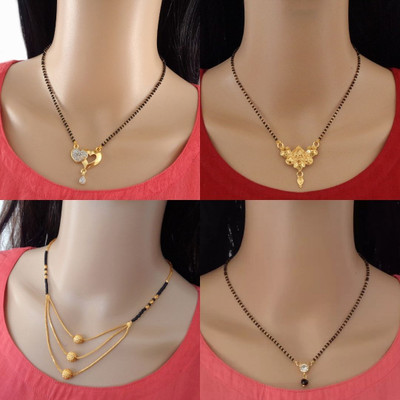 RAMDEV ART FASHION JEWELLERY Designer Alloy Gold Plated Mangalsutra For Women and Girls Pack of 4 Alloy Mangalsutra