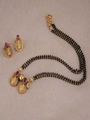 TOYONIX Antique gold finish Lakshmi beaded Brass Mangalsutra