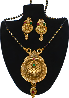 BeMine Jewellery Antique Gold-Plated Mangalsutra Set with Earrings for Women Brass Mangalsutra