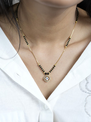 JUERI Simple Gold with Black Beads and Minimalist Pendant Brass Mangalsutra