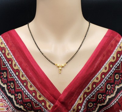 SONI SONIl Gold Plated 18-inch Length Chain golden Pendant black Beads Single Line short Mangalsutra for Women Brass Mangalsutra