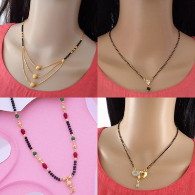 Dency Designer Brass Gold Plated Mangalsutra For Women and Girls Pack of 4 Brass Mangalsutra