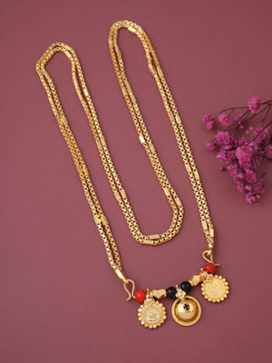 VRAJ FASHION JEWELLRY 1 GRAM GOLD PLATED 30 IN LONG DOUBLE MOP VATI MANGALSUTRA FOR WOMEN. Brass Mangalsutra