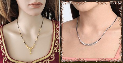 Temora American Dimaond Gold Plated Designer Short Mangalsutra Alloy Mangalsutra