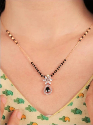 RADHETEXFAB American Diamond Black Beads Mangalsutra with Onyx Pendant | Women Alloy, Brass, Copper Mangalsutra