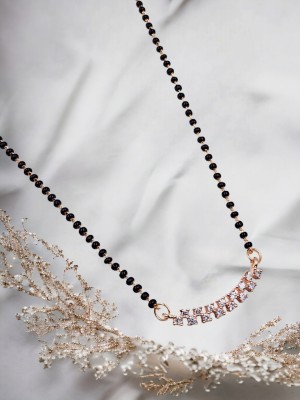 Aarnaa Rose Gold-Plated Black Beaded & Stone-Studded Mangalsutra for women Brass Mangalsutra