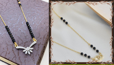 Temora American Diamond Short Mangalsutra For Women Brass Mangalsutra