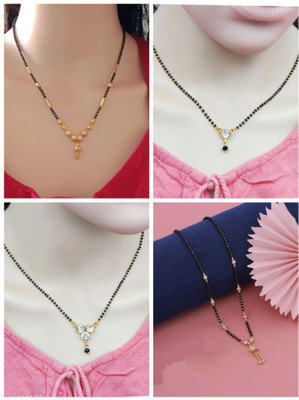 Bhumi09 Bhumi09 Fancy Combo of 4 Dailwear AD Stylish Gold Plated Mangalsutra for Women Brass Mangalsutra