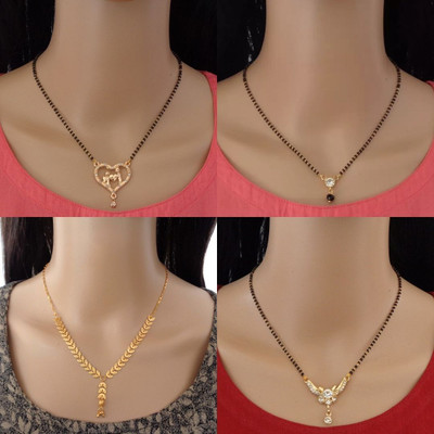 RAMDEV ART FASHION JEWELLERY Designer Alloy Gold Plated Mangalsutra For Women and Girls Pack of 4 Alloy Mangalsutra