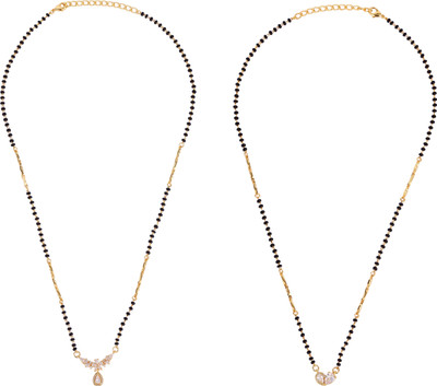 Saloni Fashion Jewellery Gold Plated Combo Set of 2 Black Beaded Adjustable Chain Mangalsutra For Women Brass Mangalsutra