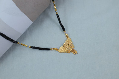 OmVastraa Om Vastra Women's Gold Plated Mangalsutra With Black Beads Long Chain (26 Inch) Brass Mangalsutra