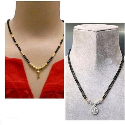 Bhumi09 Bhumi09 Fancy AD New Stylish Gold Mangalsutra Black Bead For women Brass Mangalsutra
