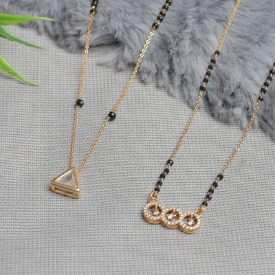 Senia Elemental Duo Mangalsutra | Geometric & Triple-Circle 18K Gold-Plated Daily Wear Brass Mangalsutra