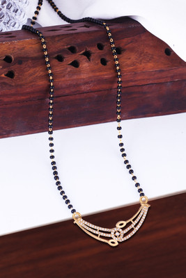 MEENAZ Mangalsutra for women Simple Design Short Chain Ad golden magalsutra 1 gram gold Brass, Copper, Metal, Crystal, Stone Mangalsutra