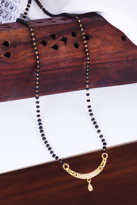 Miami Mangalsutra for women Simple Design Short Chain Ad golden magalsutra 1 gram gold Brass, Copper, Metal, Crystal, Stone Mangalsutra