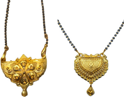 Komea Jewels Traditional Black Bead Mangalsutra with Stylish Pendant for Women Alloy Mangalsutra