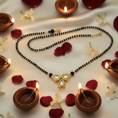 SHI Jewellery Kundan Mangalsutra Traditional Tanmaniya with Black Bead Chain for Women & Girls Alloy, Brass Mangalsutra