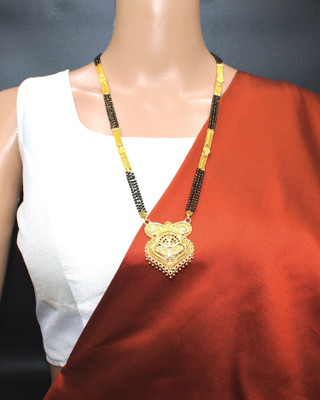 SONI DESIGNS TraditionaL One Gram Gold Plated 30 Inch Long Black Beads Golden Mangalsutra Brass Mangalsutra