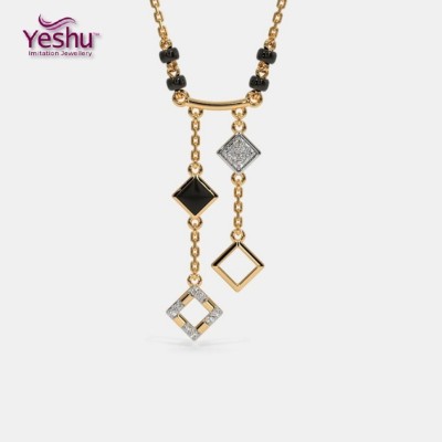 Yeshu Imitation American Diamond White and Black Black Beaded Daivee Mangalsutra for Women Brass Mangalsutra