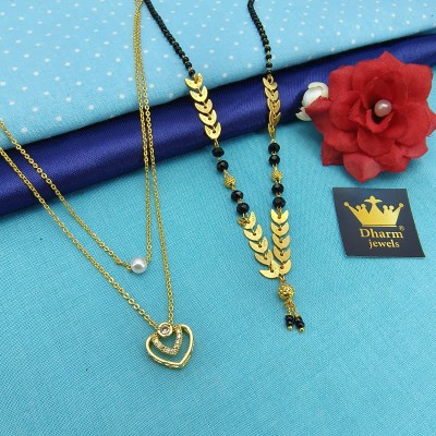 DHARM JEWELS Micro Gold Plated Short Mangalsutras And Pendent With Chain 2 Paces Combo . Alloy Mangalsutra