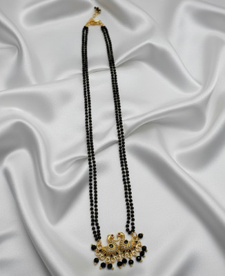 Defashions Elegant Traditional Gold-Plated Black Beaded Mangalsutra with Designer Pendant Brass Mangalsutra