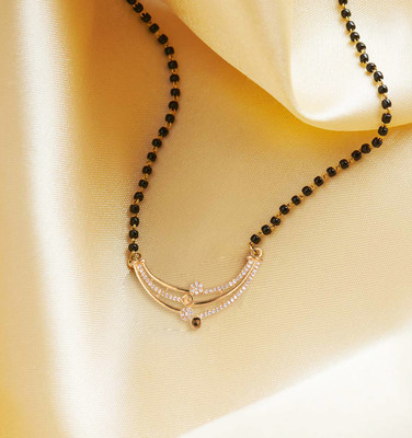MEENAZ Mangalsutra for women Simple Design Short Chain Ad golden magalsutra 1 gram gold Brass, Copper, Metal, Crystal, Stone Mangalsutra