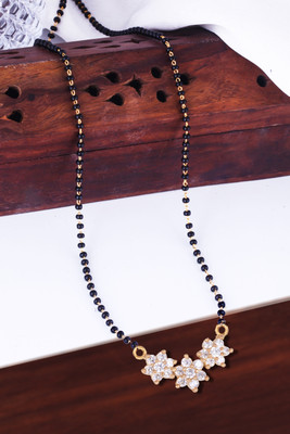 MEENAZ Mangalsutra for women Simple Design Short Chain Ad golden magalsutra 1 gram gold Brass, Copper, Metal, Crystal, Stone Mangalsutra