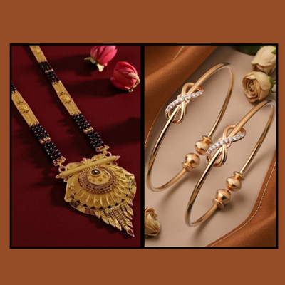 REEWAZIMPERIAL Royal Grace 30 Inch Big Pendant Mangalsutra with Adjustable Bangles Brass Mangalsutra