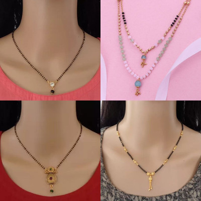 Dency Designer Brass Gold Plated Mangalsutra For Women and Girls Pack of 4 Brass Mangalsutra