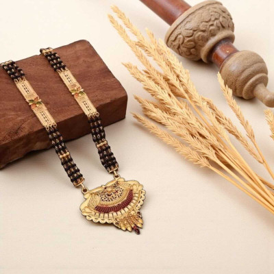 REEWAZIMPERIAL Traditional Gold Plated Black Bead Mangalsutra with Designer Pendant Brass Mangalsutra