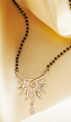 MEENAZ Mangalsutra for women Simple Design Short Chain Ad golden magalsutra 1 gram gold Brass, Copper, Metal, Crystal, Stone Mangalsutra