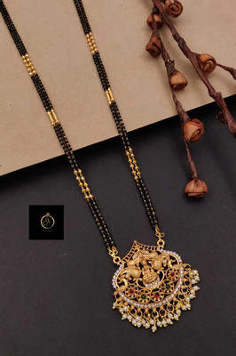 LIVENTA Traditional Gold Plated Laxmi/Peacock Design Short Mangalsutra for Women Brass Mangalsutra