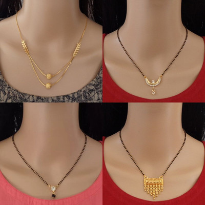 RAMDEV ART FASHION JEWELLERY Designer Alloy Gold Plated Mangalsutra For Women and Girls Pack of 4 Alloy Mangalsutra