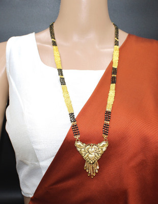 SONI DESIGNS TraditionaL One Gram Gold Plated 30 Inch Long Black Beads Golden Mangalsutra Brass Mangalsutra